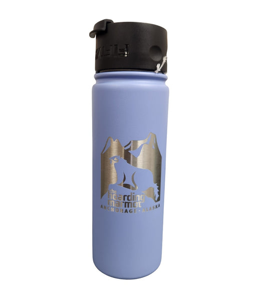 The Hoarding Marmot 20oz Insulated Fifty/Fifty Periwinkle colored Water Bottle.